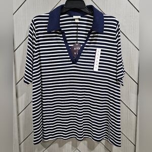 Ava & Viv Navy and White Striped Blouse